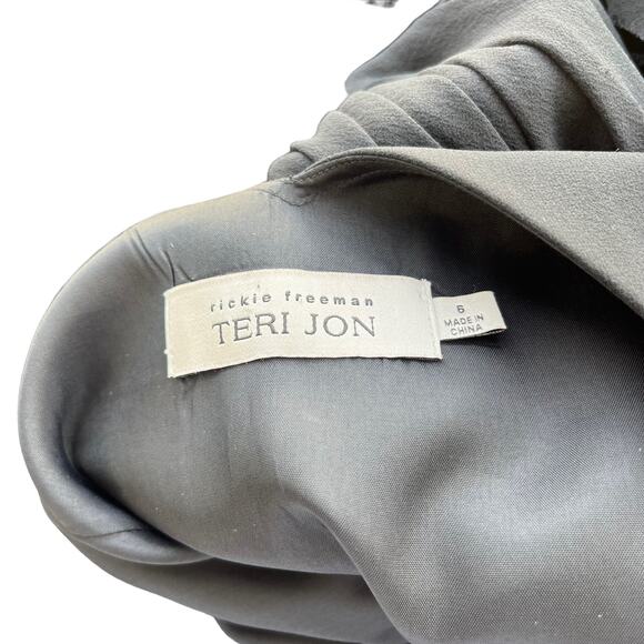 Rickie Freeman for Teri Jon Black Fringe Silk Cocktail Dress 6 - Picture 5 of 6